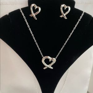 (NEW!) Sterling silver hearts necklace, bracelet, earring set